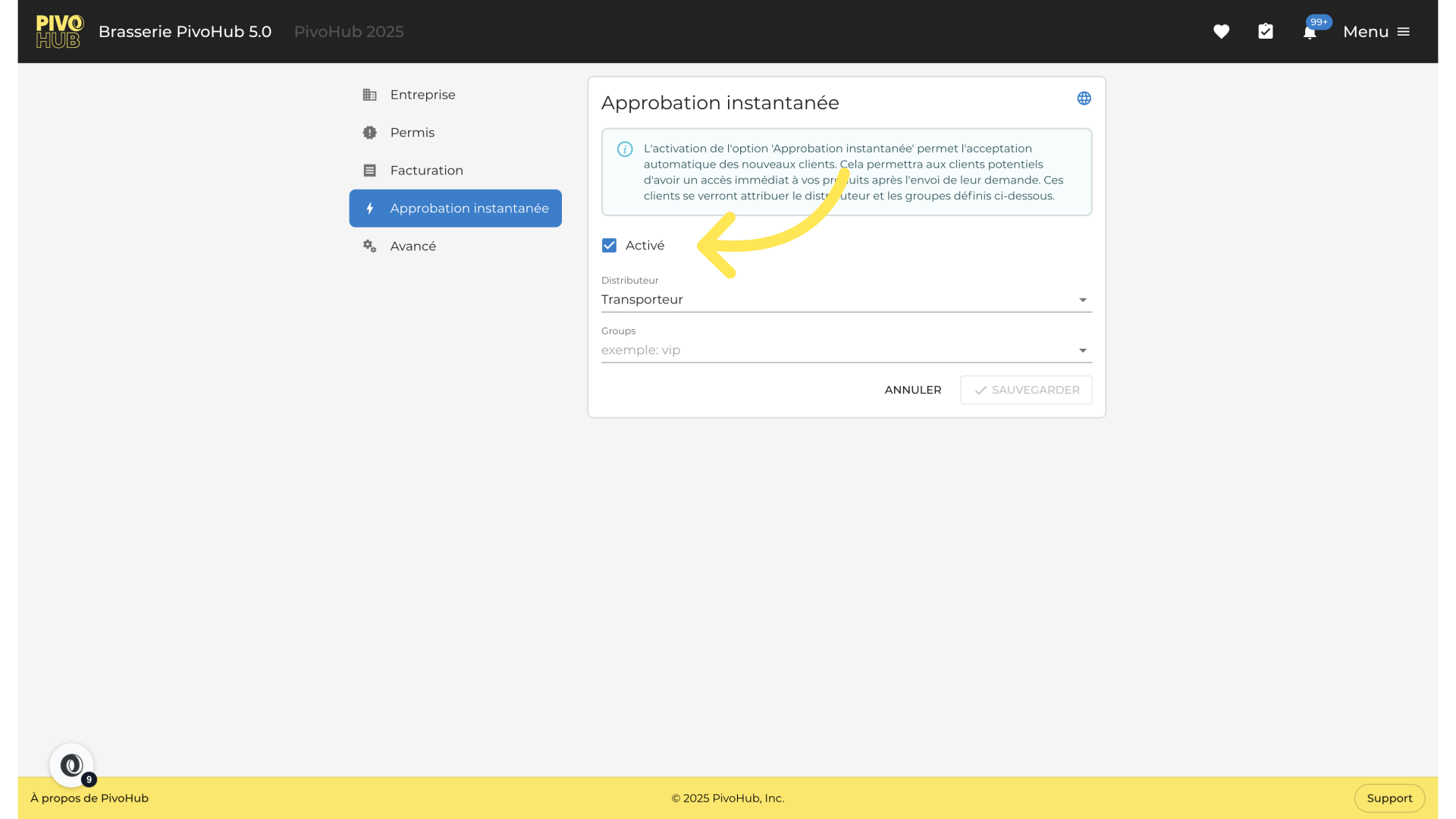 Cliquez sur 'Activé'