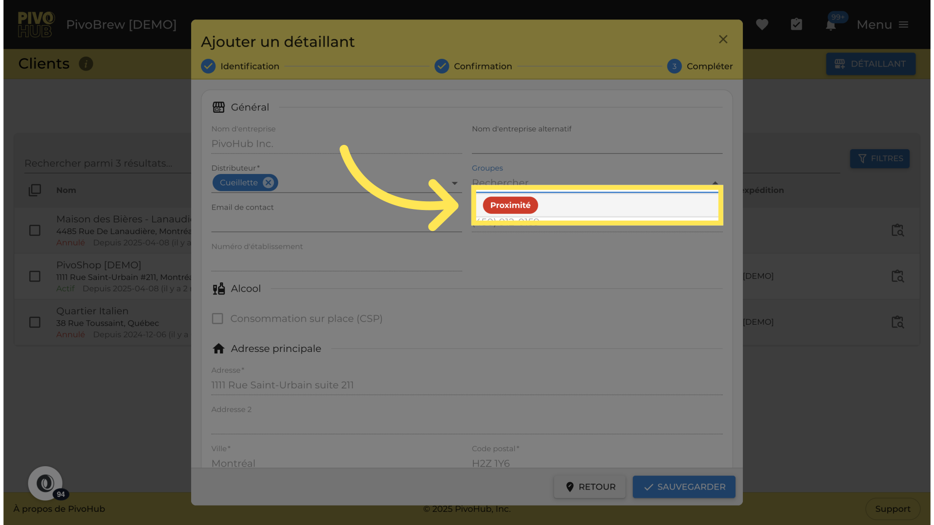 Cliquez sur 'Proximité'