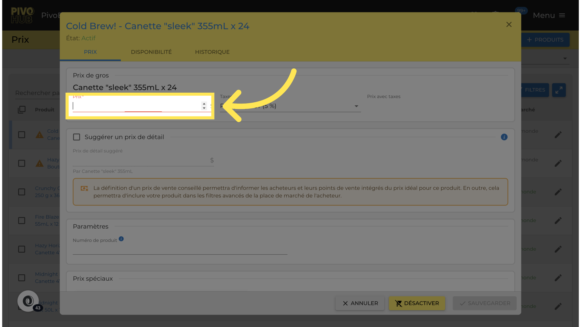 Entrez le prix de base