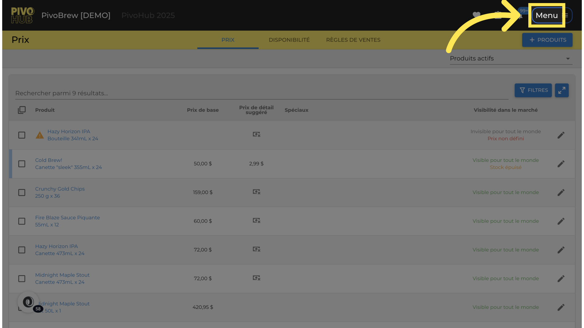 Option par le menu