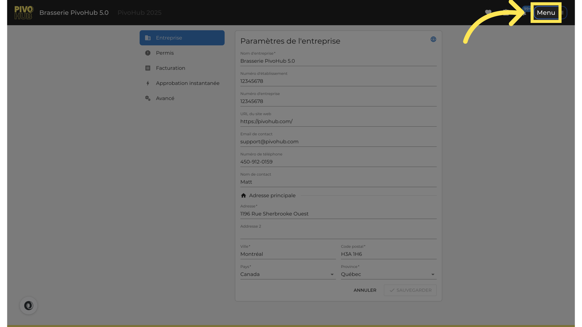 Menu principal